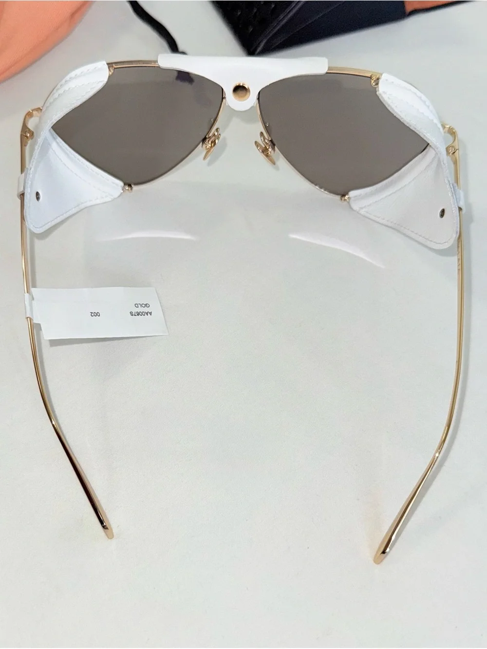 ALAÏA EYEWEAR AVIATOR-STYLE LEATHER-TRIMMED GOLD-TONE SUNGLASSES AA0067S